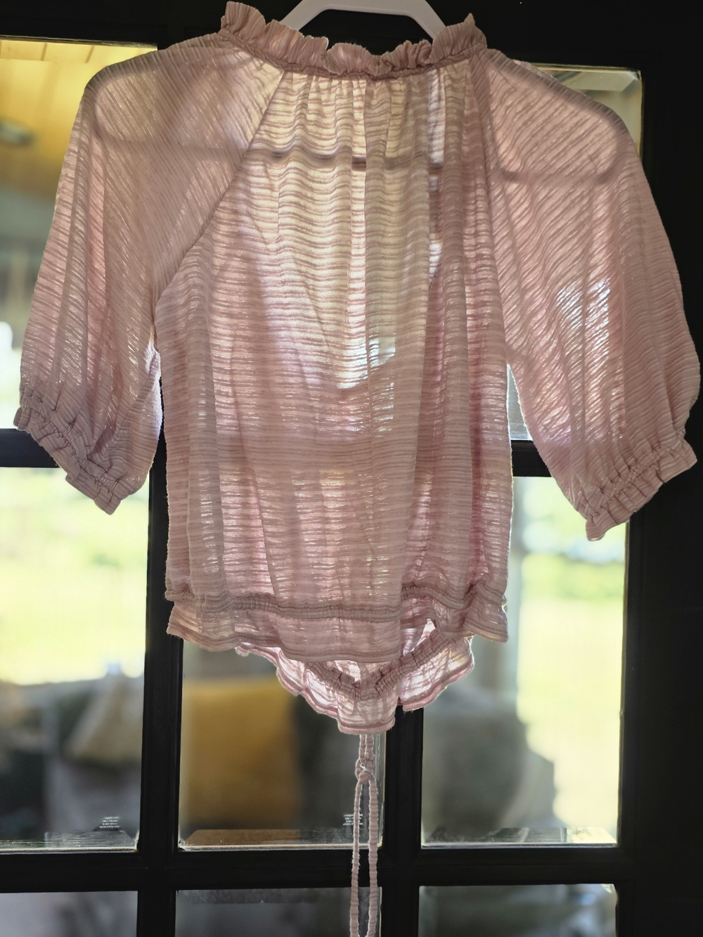 Free People Pale Pink Sheer Ruffle-Trim Tie-Hem Camisole - Picture 2 of 3